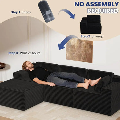 108" Cloud Sectional Couch Sofa with L-Shape Chaise, Modern Modular Sofa Couch Upholstered Couches for Living Room Bedroom, No A