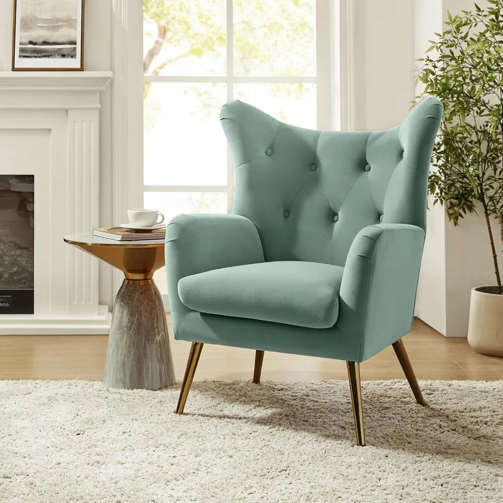 Velvet Accent Chair, Modern Wingback Arm Chair with Metal Gold Legs, Velvet Tufted Upholstered for Living Room, Customized