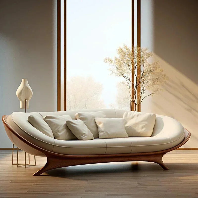a3813  New Chinese-style solid wood sofa living room modern simple small apartment leather recliner sofa lazy chair
