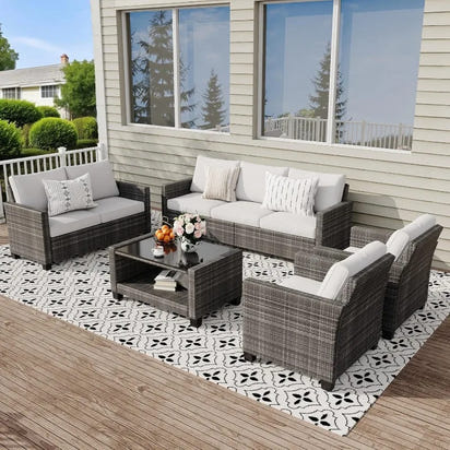 8-Piece Rattan Patio Set, Outdoor Sectional with Cushions & Coffee Table