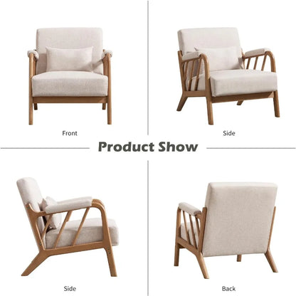 Mid Century Modern Accent Chair with Solid Wood Frame and Upholstered Design for Living Room or Bedroom Features Padded Arms Lu