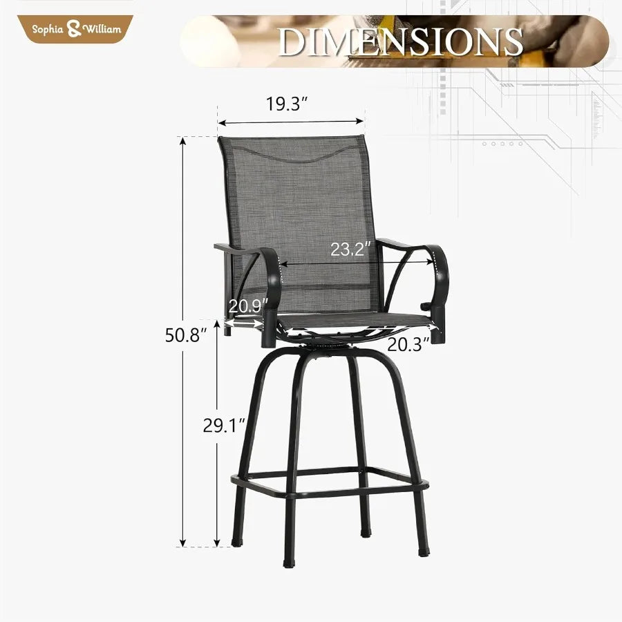 Outdoor Bar Stools Set of 2 with Swivel Function for Patio and Garden Tall High Top Bar Chairs with 300 lbs Weight Capacity Dur