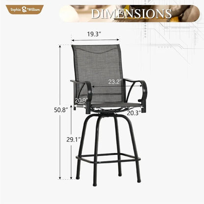 Outdoor Bar Stools Set of 2 with Swivel Function for Patio and Garden Tall High Top Bar Chairs with 300 lbs Weight Capacity Dur