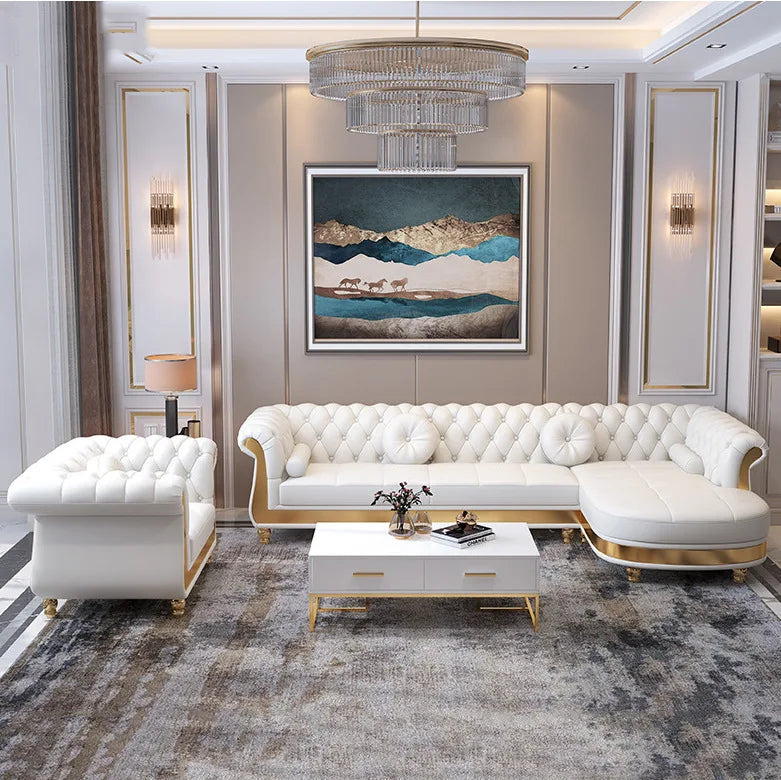 Luxury Chesterfield Sofa for Home Office Hotel Living Room Furniture Modern Genuine Leather Sofa Set