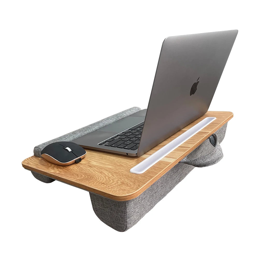 Mumucc Wooden Suspended Bed Study Table, Portable 15 Inch Laptop Desk With Handle, Sponge Cushion AND ABS Slot,Black,Khaki,Brown