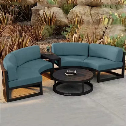 Outdoor Waterproof Garden Sofas Sun Protection Curved Outdoor Sofa Aluminum Alloy Courtyard Villa Reception Sofa Coffee Table L