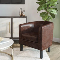 Living Room Chair, Faux Leather Round Accent Barrel Chair (Caramel)