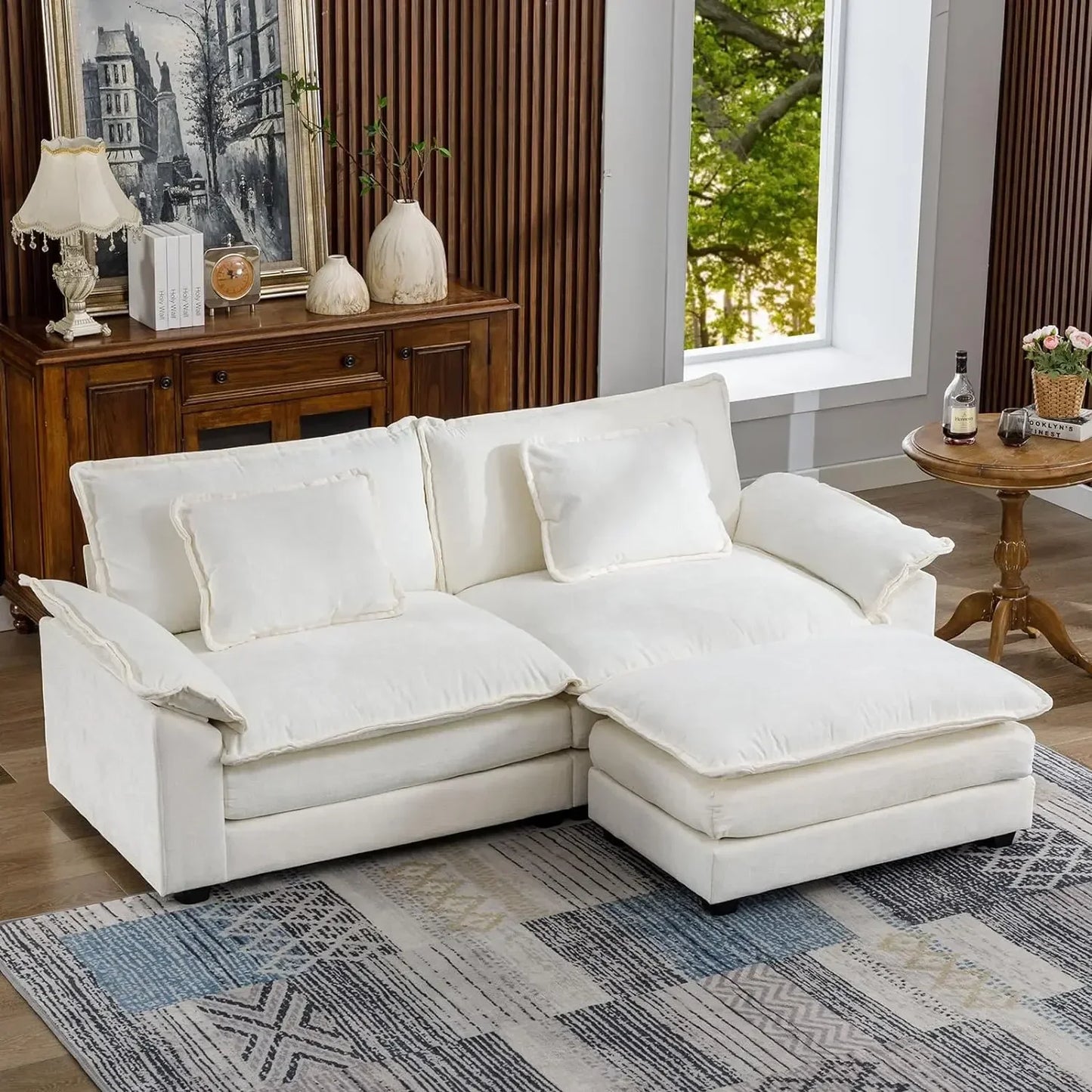 Convertible Sectional Sofa,  Chenille Fabric Double-Upholstered Comfy Sleeper Sofa
