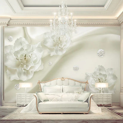 Photo Wallpaper European Style 3D Stereo Relief White Flowers Silk Wallpaper Hotel Living Room Interior Luxury Home Decor Murals