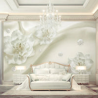 Photo Wallpaper European Style 3D Stereo Relief White Flowers Silk Wallpaper Hotel Living Room Interior Luxury Home Decor Murals