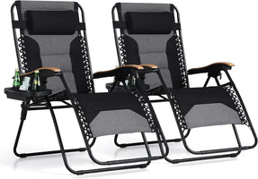 Foldable Patio Recliner, Oversized Padded Zero Gravity Chair, 30" Wide Seat Anti Gravity Lounger