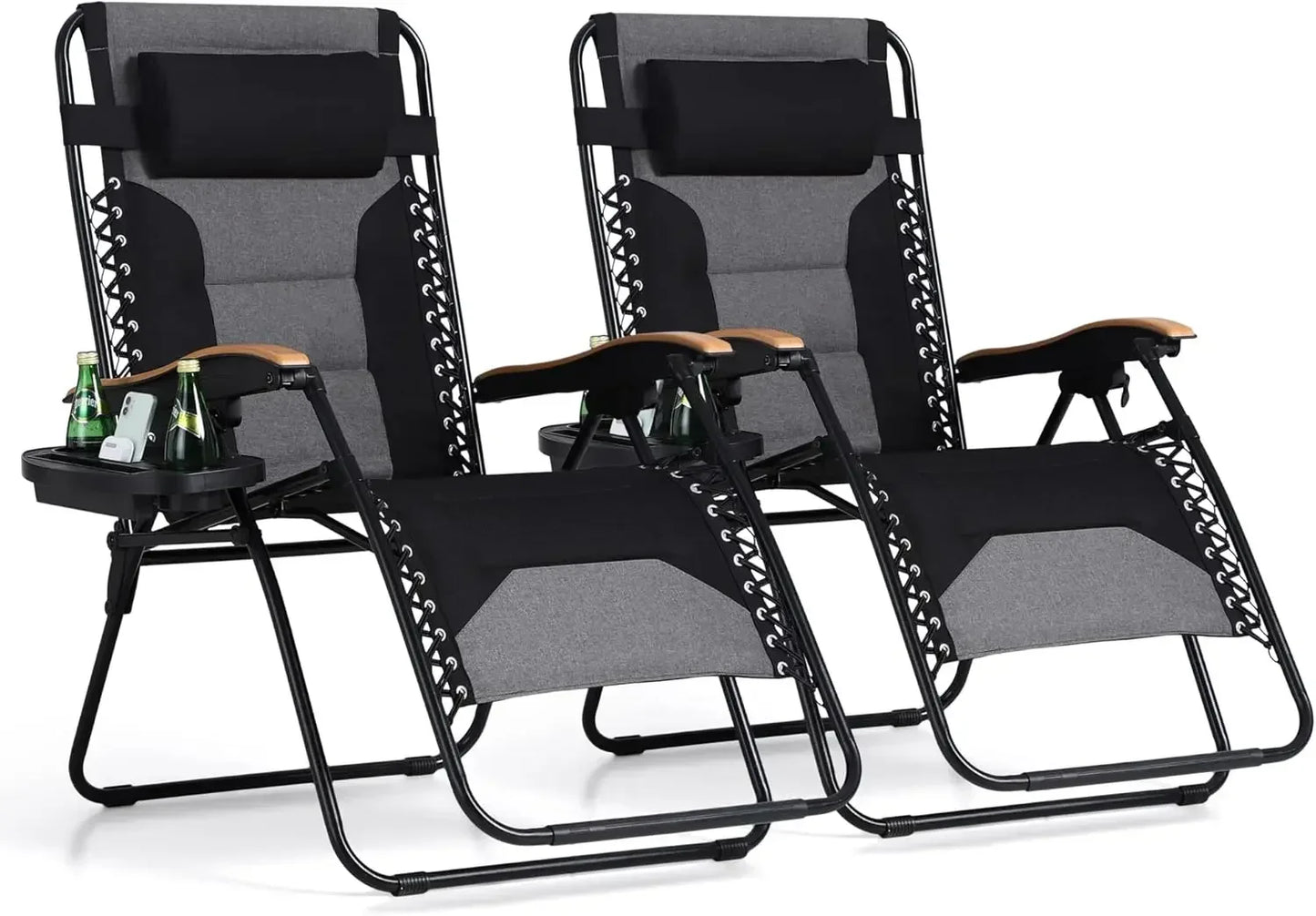 Foldable Patio Recliner, Oversized Padded Zero Gravity Chair, 30" Wide Seat Anti Gravity Lounger