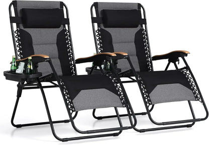 Foldable Patio Recliner, Oversized Padded Zero Gravity Chair, 30" Wide Seat Anti Gravity Lounger