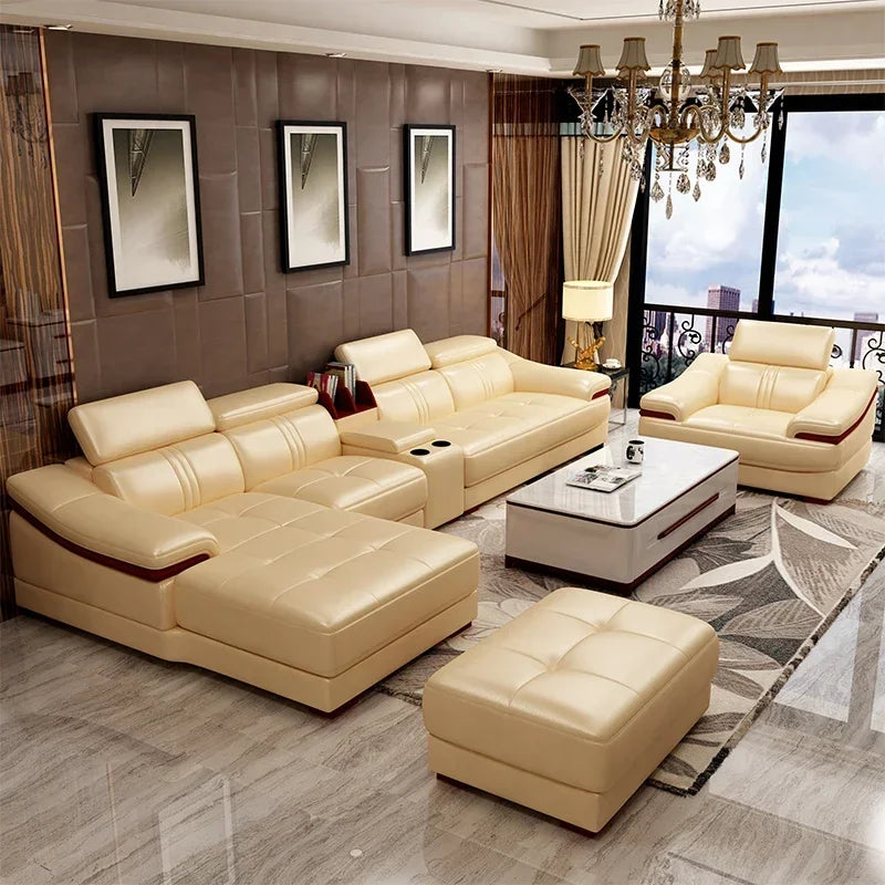 Genuine leather sofa head layer cowhide small unit,simple and modern functional, fashionable leather sofa combination decoration