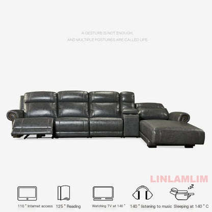 MINGDIBAO Luxury Genuine Leather Power Recliner Sofa Set, L Shape Electric Reclining Couch with Nailhead Trim, Home Theater Seat