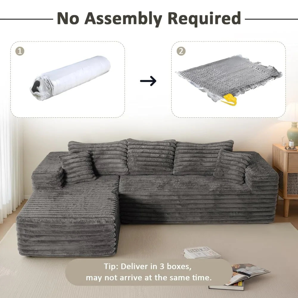 Grey Cloud Sectional Couch with L-Shape Chaise, Modern Modular Sofa with Deep Seat, Upholstered Couches with Left Facing Chaise