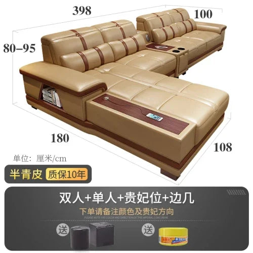 Leather sofa simple modern small apartment leather art corner furniture large combination package