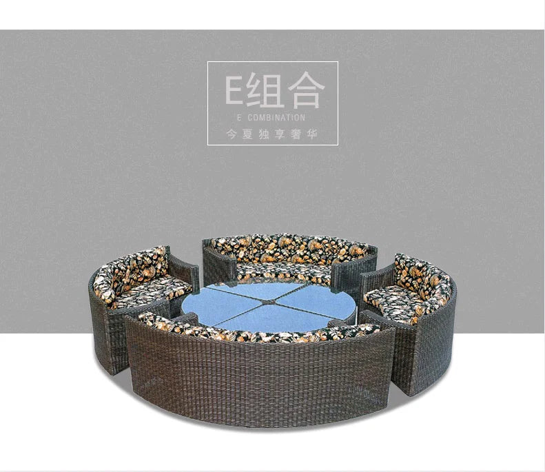 Modern Imitation Rattan Round Sofa Set Outdoor Garden Patio Rattan Woven Sofa Leisure Balcony Rattan Chair Furniture