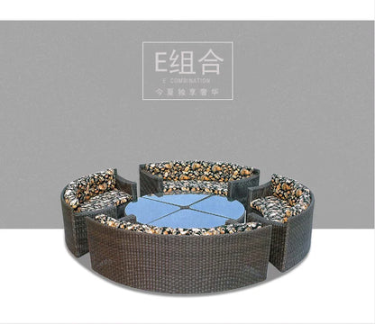 Modern Imitation Rattan Round Sofa Set Outdoor Garden Patio Rattan Woven Sofa Leisure Balcony Rattan Chair Furniture