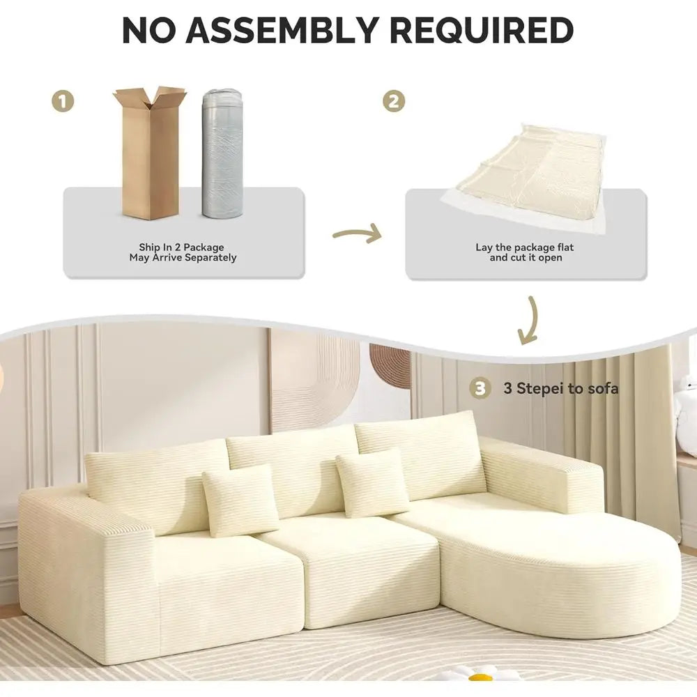Cloud Sectional Sofa with L-Shape Chaise for Living Room, Deep Seated, Comfortable, No Assembly Needed, 1 Piece