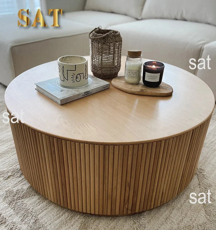*/--antique Oak Round Rustic Solid Wood Modern Farmhouse Classic Luxury Center Coffee Table For Living Room