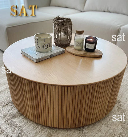 */--antique Oak Round Rustic Solid Wood Modern Farmhouse Classic Luxury Center Coffee Table For Living Room
