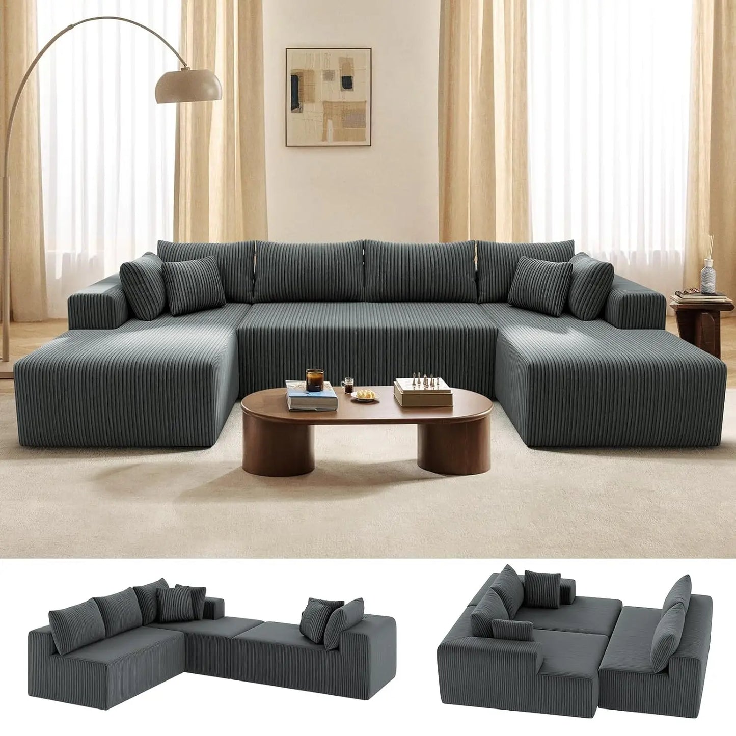 131" Modular Sectional Couch, Luxury Couches for Living Room, Corduroy Sofa with Chaise Lounge Comfy