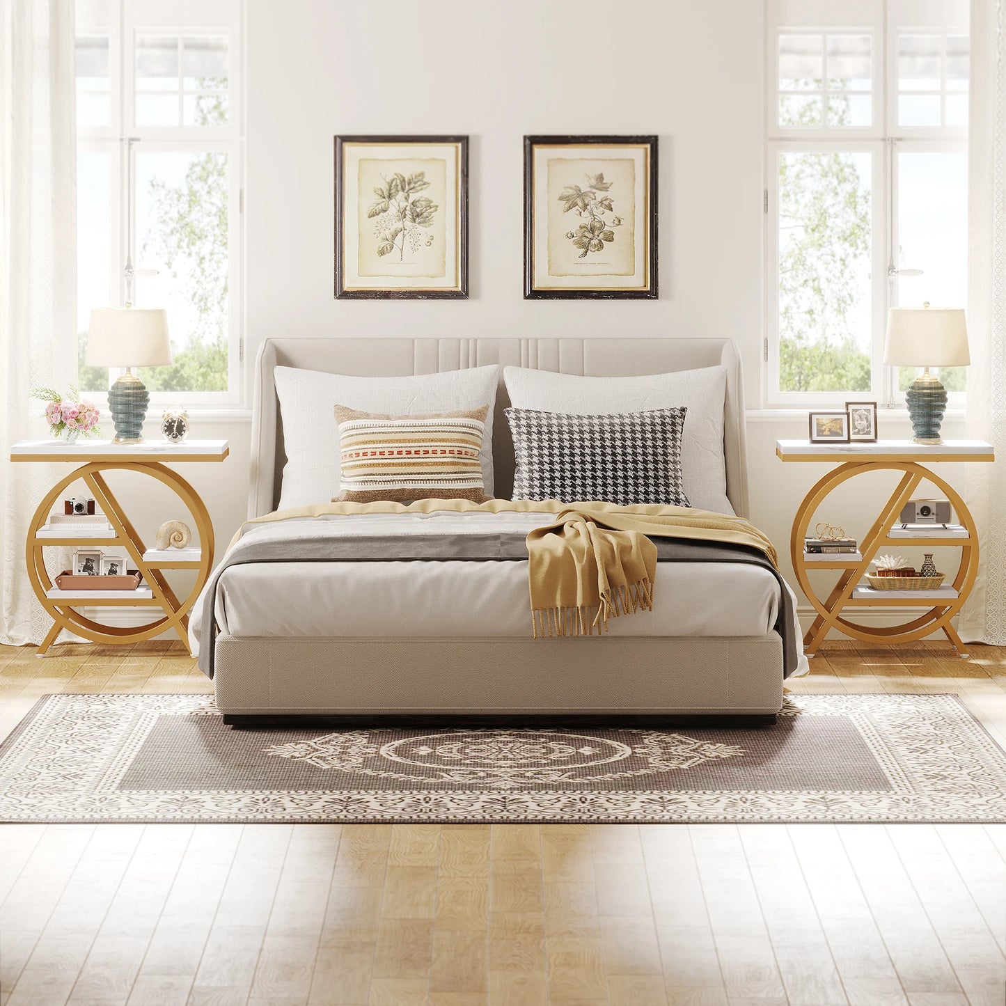 Tribesigns End Table for Living Room, 3-Tier Narrow Side Table with Storage, Wood Sofa Side Table with Geometric Metal Frame