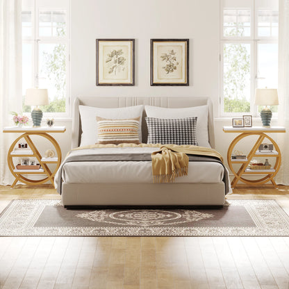 Tribesigns End Table for Living Room, 3-Tier Narrow Side Table with Storage, Wood Sofa Side Table with Geometric Metal Frame