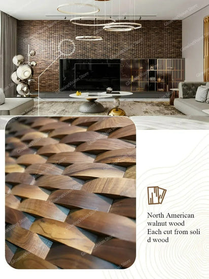 3D Mosaic Wall Panel Black Walnut Solid Wood Light Luxury Simple Acoustic Diffuser Background Wall Decoration Wall Stickers