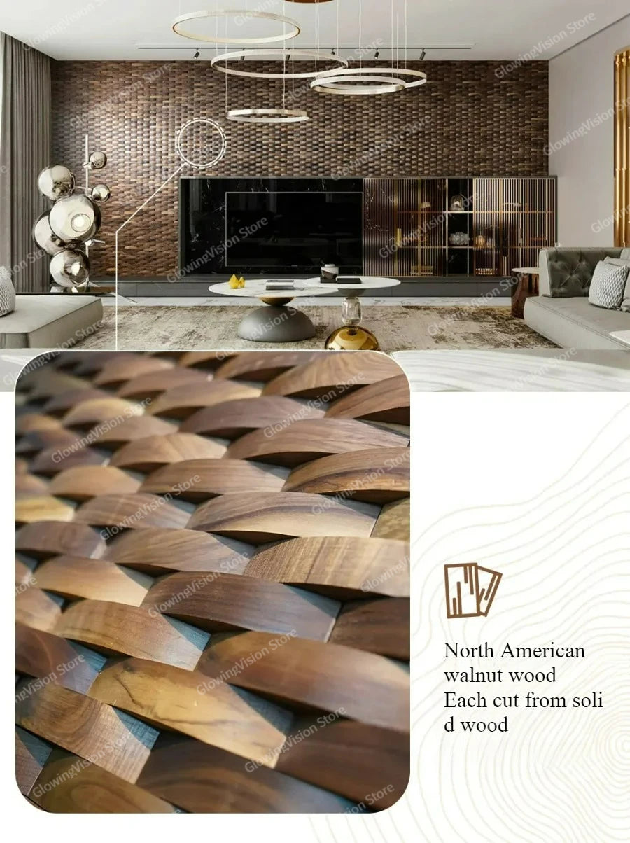 3D Mosaic Wall Panel Black Walnut Solid Wood Light Luxury Simple Acoustic Diffuser Background Wall Decoration Wall Stickers