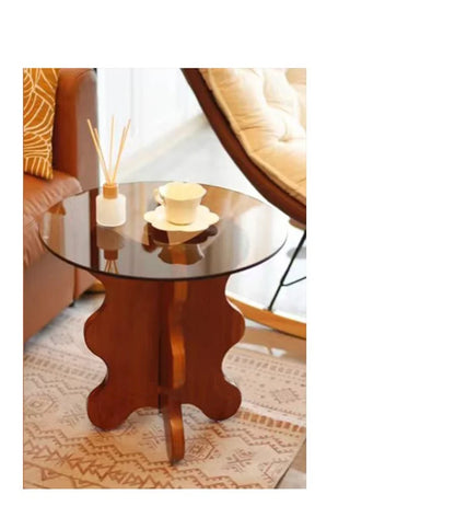 Table d'appoint de luxe légère en bois massif, Tables basses en verre nordique pour meubles de salon, Table d'angle pour petit appartement