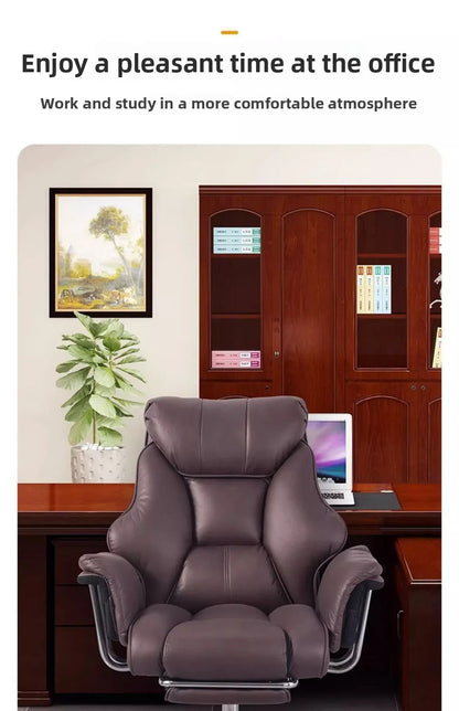 Ergonomic Reclining Office Chair with Footrest PU Leather Executive Swivel Computer Desk Chair Aluminum Base for Home Office