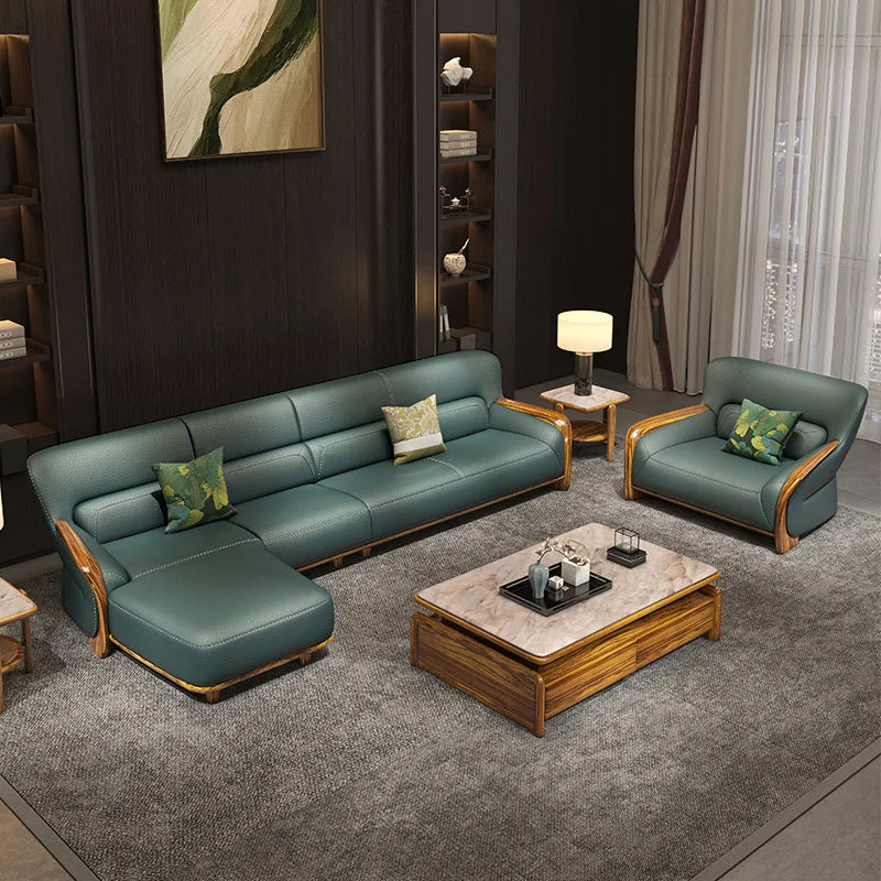 Leather sofa combination home living room corner first layer cowhide modern new Chinese furniture