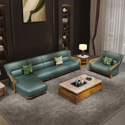Leather sofa combination home living room corner first layer cowhide modern new Chinese furniture