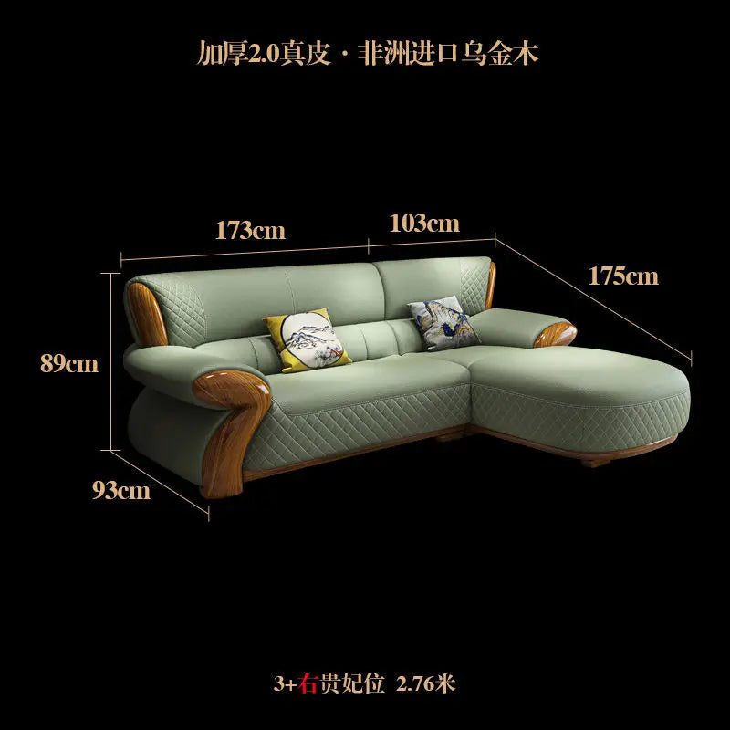New leather sofa modern simple light luxury ebony solid wood new Chinese small apartment living room popular furniture