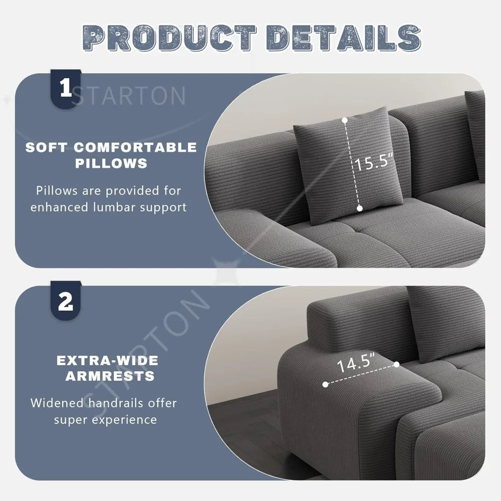 120" Cloud Modular Sectional Couch,Boneless Sofa,L-Shape Upholstered Sofas with Deep Seat