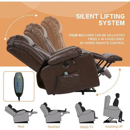 Power Lift Recliner Chair for Elderly Breathable Leather Recliner Chair with Massage and Heat for People Limited Mobility,2 Cup