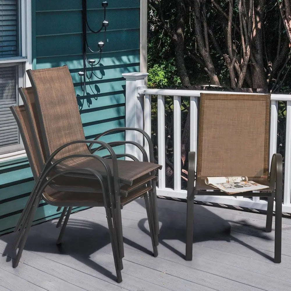 4 Patio Dining Chairs Outdoor Stackable Chairs with High Back All Weather Textilene Seats Metal Frame Breathable Garden Chairs f
