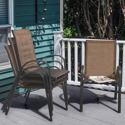 4 Patio Dining Chairs Outdoor Stackable Chairs with High Back All Weather Textilene Seats Metal Frame Breathable Garden Chairs f