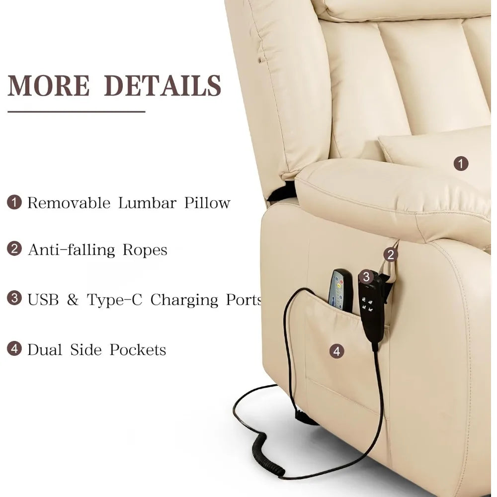 Recliner Chair for Adults, Dual Motor Power Lift Chair, Infinite Position, Lay Flat Lift, Massage and Heating, Exten