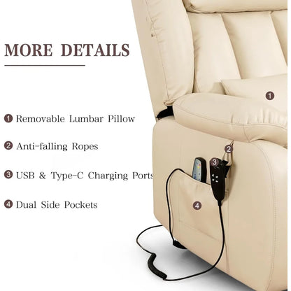 Recliner Chair for Adults, Dual Motor Power Lift Chair, Infinite Position, Lay Flat Lift, Massage and Heating, Exten