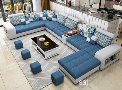 -Living Room Furniture Hot Sale U Shaped Sectional Fabric Sofa Modern
