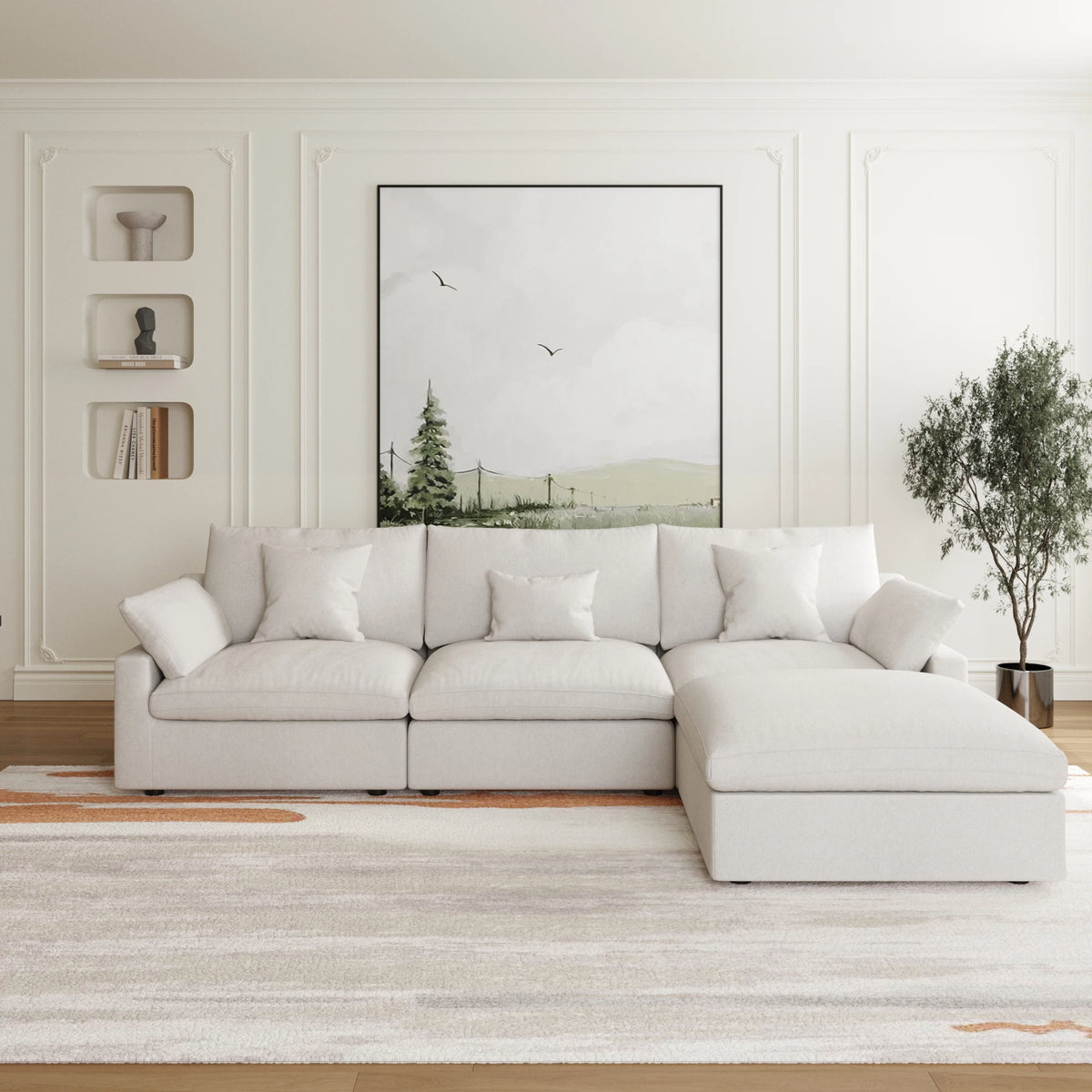 Sdorens 120'' Sectional Sofas for Living Room Modern Cloud Couch Down Filled L-Shaped 3Seater Couch with Ottoman