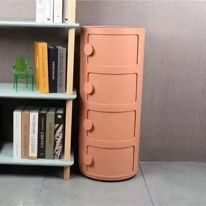 Plastic Round Nightstand Bedside Table Cabinet with Sliding Doors Round Storage Bedside Cabinet Nightstand  for Living Bedroom