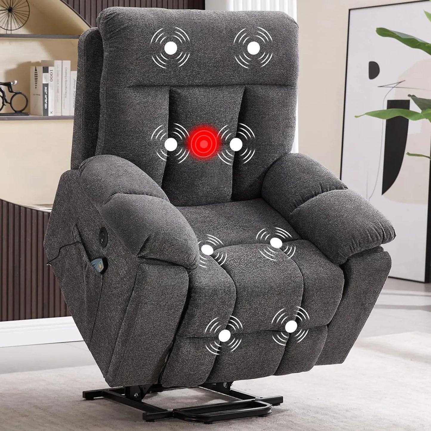 Large Power Lift Recliner Chair with Massage and Heat for Elderly Big and Tall People, Overstuffed Wide Recliners, Customized