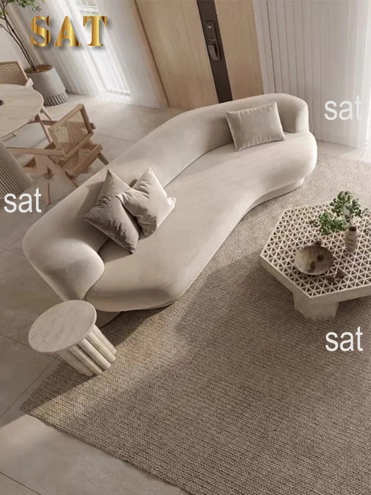 Fabric Living Room Sofas European Beige Italian Curved Luxury Couch Double Modern Designer Divano Soggiorno Home Furniture