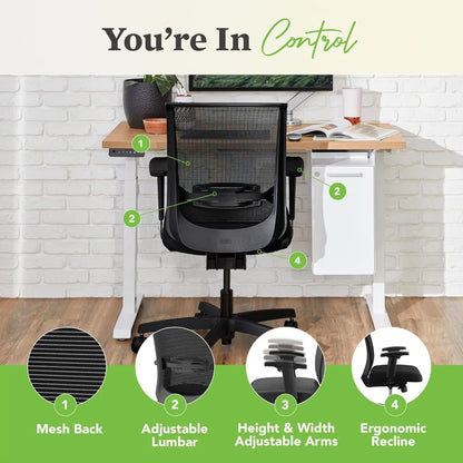 Ergonomic Office Chair with Breathable Mesh Back, Adjustable Armrests, Lumbar Support, and Rolli Feature