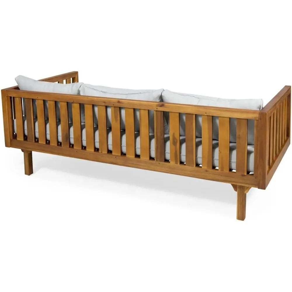 Outdoor Acacia Wood Daybed, 3 Seater Day Bed Couch Soa with Water Resistant Cushions or Patio Backyard, Garden urniture, Light G