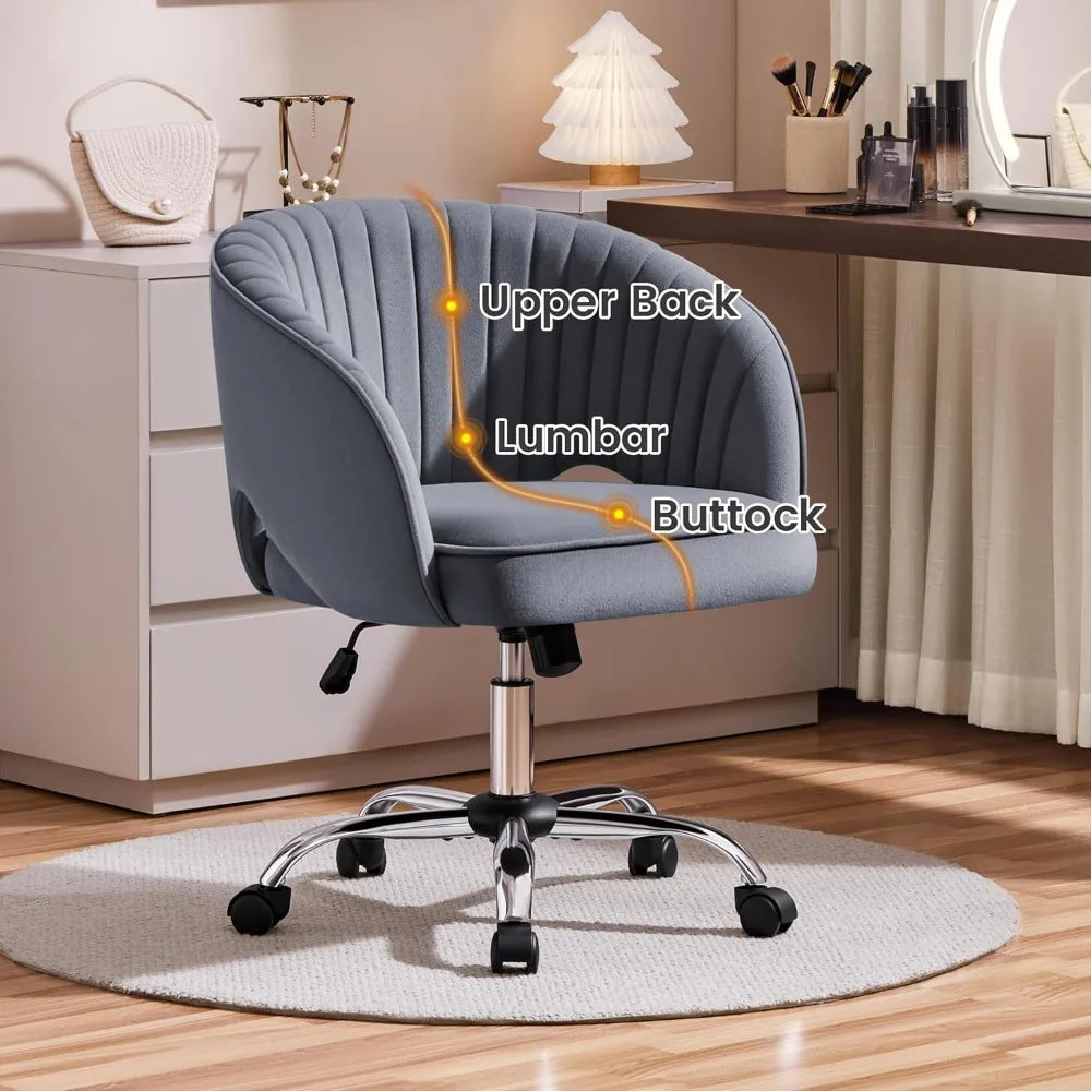 Home Office Chair Velvet Desk Chair, Upholstered Modern Swivel Chair with Tufted Barrel Back, Rolling Wheels for Offic